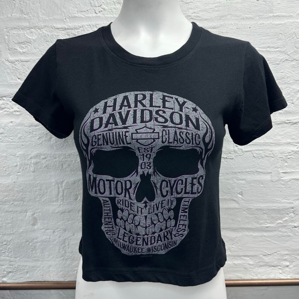 Reworked Harley Davidson Skull Cropped Baby Tee